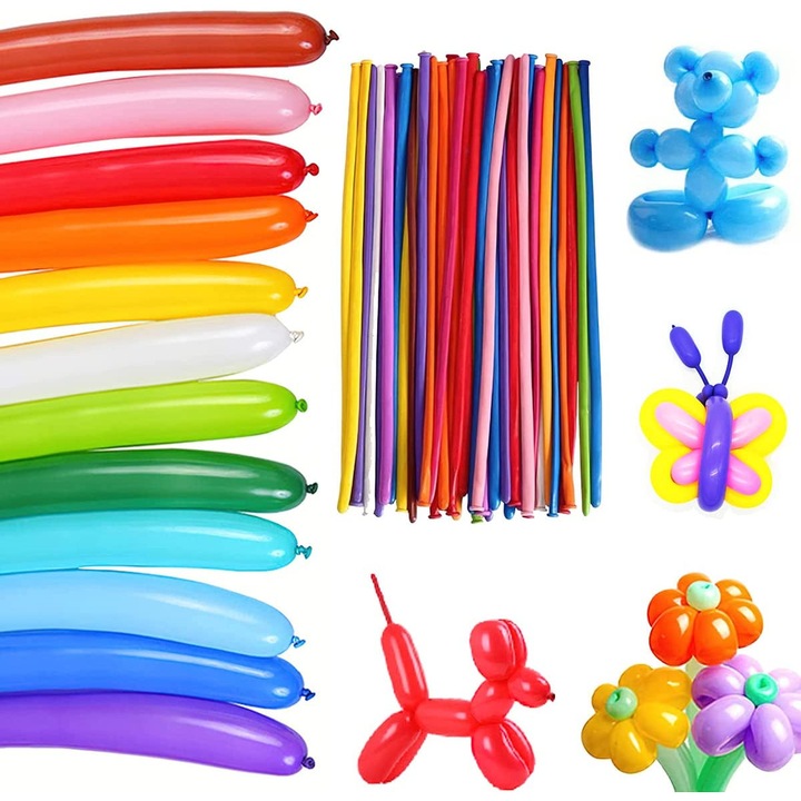 Set 100 baloane de modelaj multicolore din latex, lungime 152cm