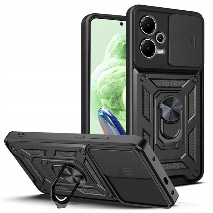 Премиум защитен калъф CamShield, съвместим с Xiaomi Redmi Note 12 5G / Poco X5, метален пръстен, защита на камерата, антишок, прецизни изрези, черен