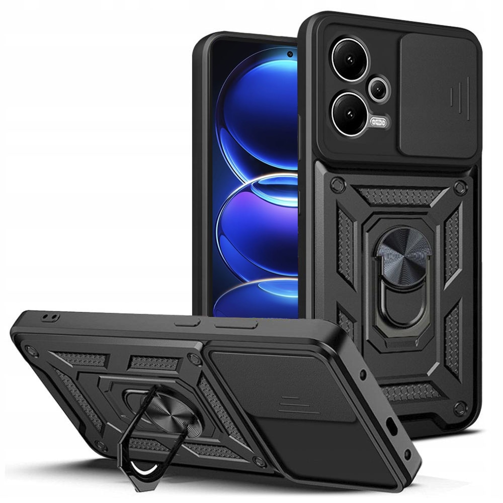 Husa pentru Xiaomi Redmi Note 12 Pro+ 5G Premium Hybrid Armor Kickstand, Slider Camera, Antisoc, Protectie Superioara, Negru