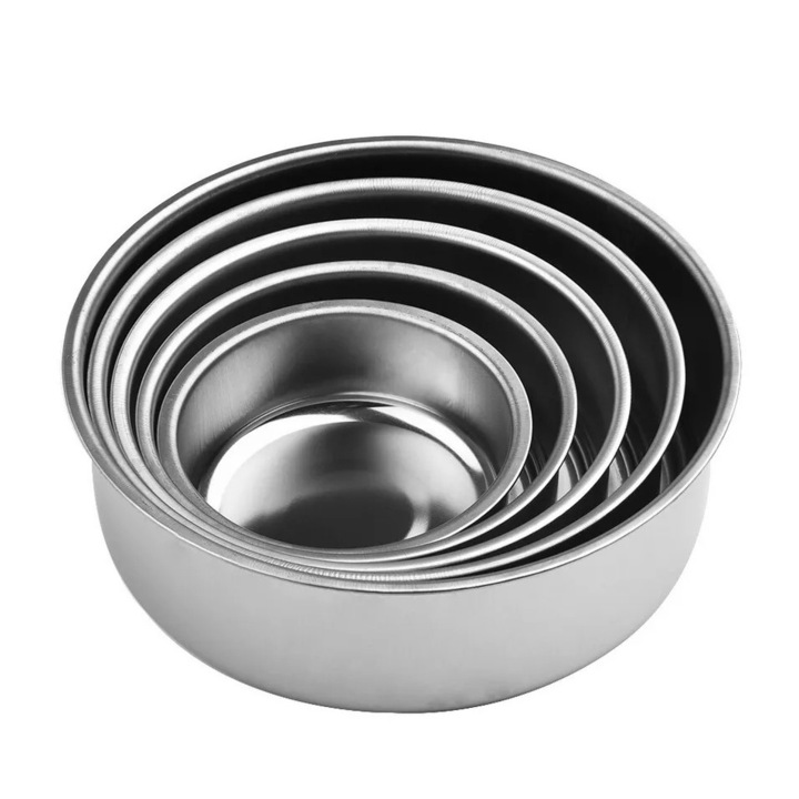 Set de 5 boluri metalice cu capac, Otel inoxidabil, Argintiu