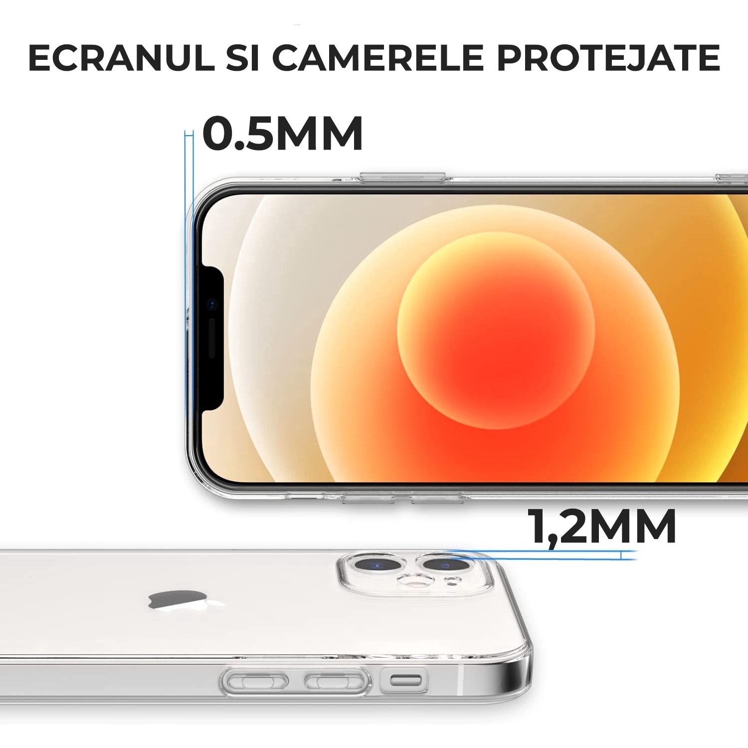 Husa Daden® Transparent Clear pentru iPhone 12, Anti ingalbenire, Antisoc, Transparenta