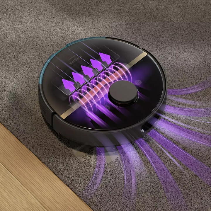 Робот прахосмукачка Philips серия 7000 Aqua XU7000/01, Прахосмукачка и моп, Стандартно зарядно, Вибриращ моп, Черен