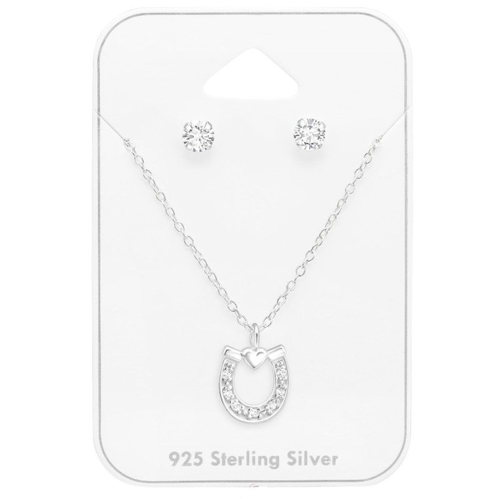 Set bijuterii argint colier cu pandantiv potcoava si cercei rotunzi, Alore