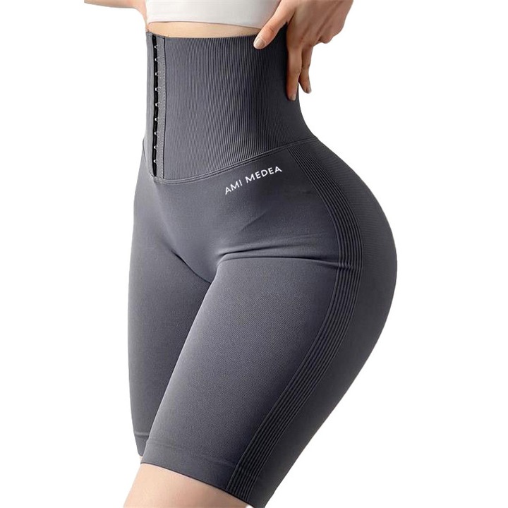 Colanti Fitness PRO Scurti cu talie inalta si dungi push up DK-016, Gri