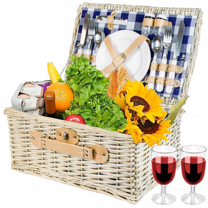 Cos de Picnic, Zolta, impletit manual, echipat cu catarama din piele ecologica