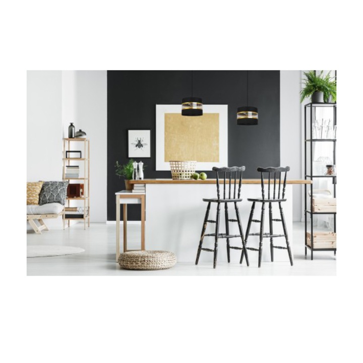 Plafoniera suspendata, Light Home, Elegance gold, reglabile, Lungime 90 cm, Abajur 20 cm, E27, 1 punct de lumina, material textil, Negru/Auriu