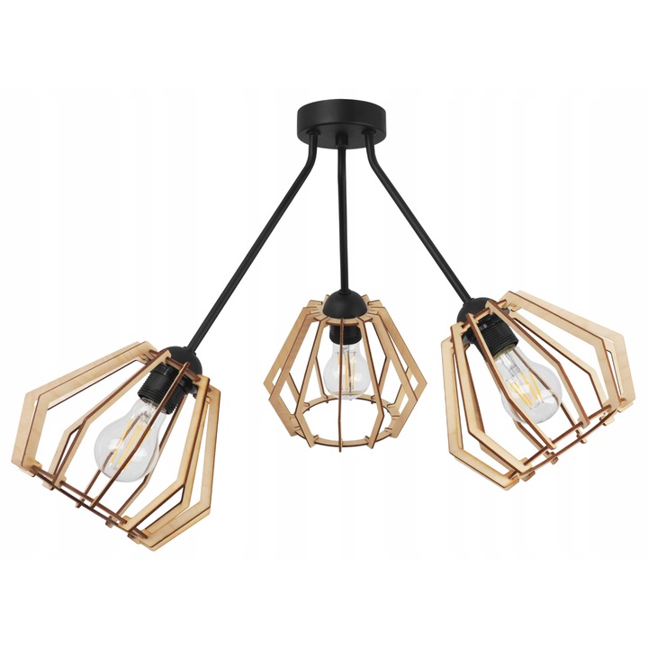Lustra, Light Home, Metal/Lemn, 48 cm, Bej/Negru