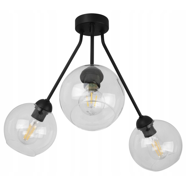 Lustra, Light Home, Trio Haga, Metal/Sticla, E27, 46cm, Negru/Transparent
