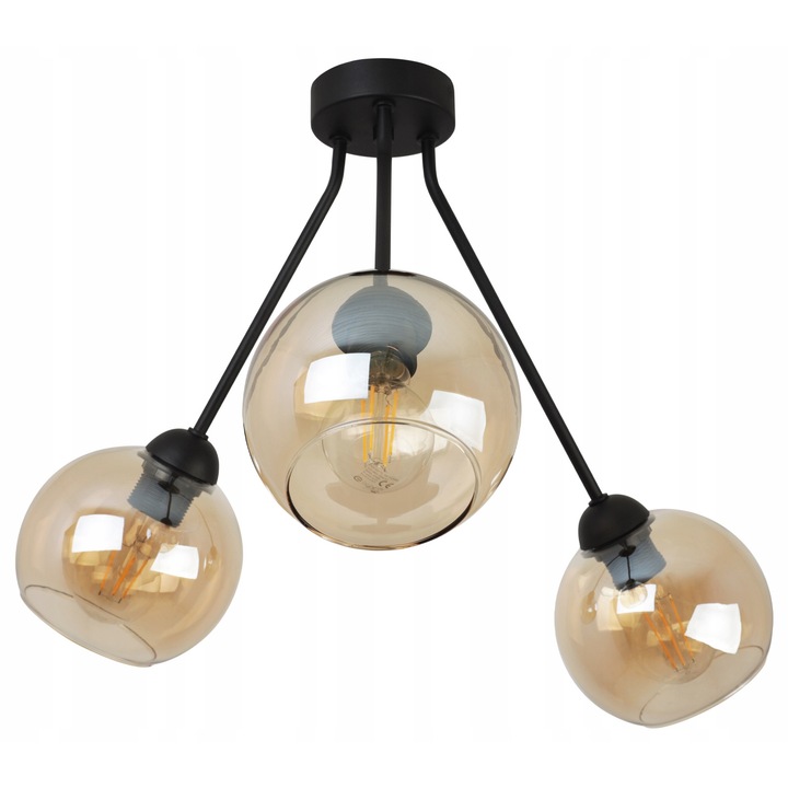 Полилей Light Home, Метал / Стъкло, 46 см, E27, Черен / Прозрачен