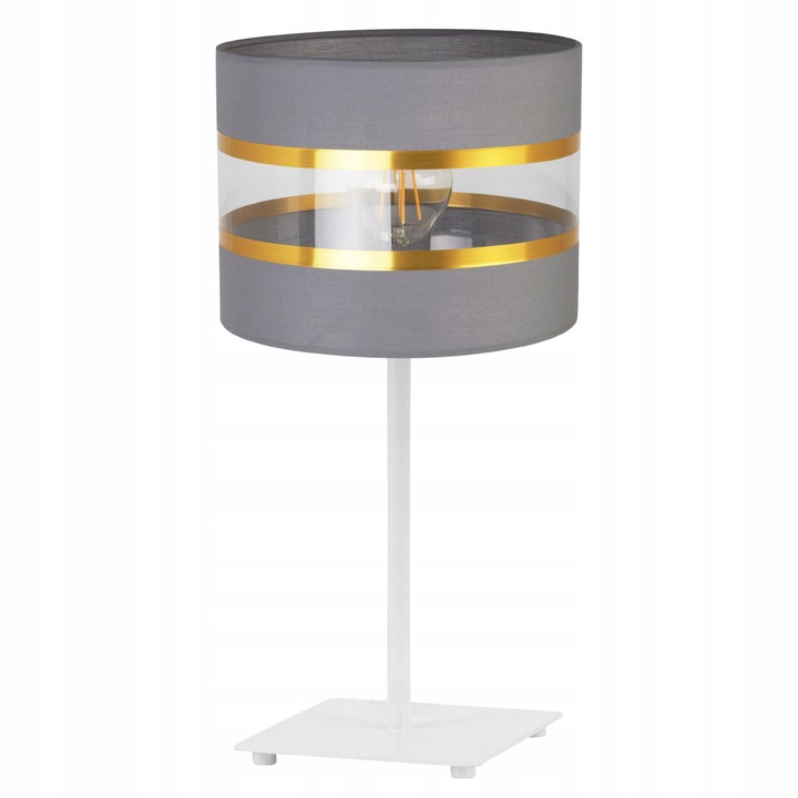 Lampa de noptiera, LightHome, Elegance Gold, cu abajur, E27, 230V, 43cm, 20 cm, 1 punct de lumina, Gri/Alb