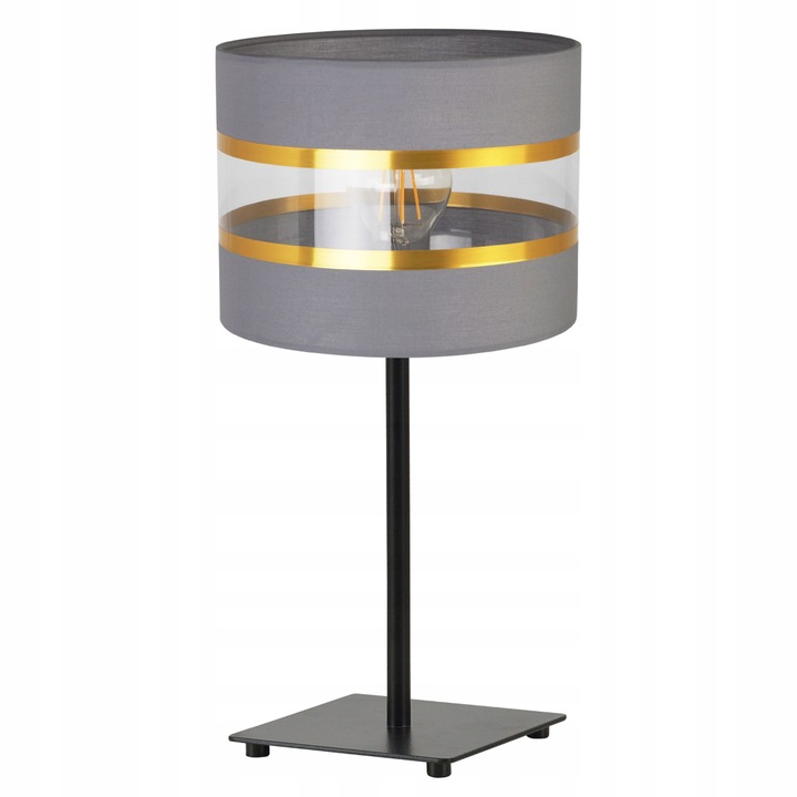 Lampa de noptiera, LightHome, Elegance Gold, cu abajur, E27, 230V, 43cm, 20 cm, 1 punct de lumina, Gri/Negru
