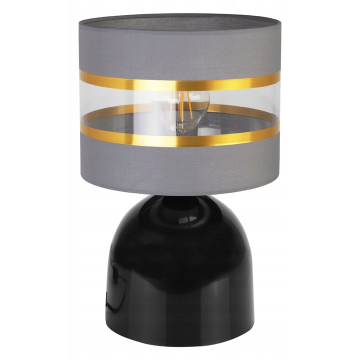 Lampa de noptiera, LightHome, Elegance Gold, cu abajur, E27, 230V, 30cm, 20 cm, 1 punct de lumina, Gri/Negru