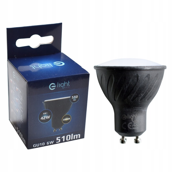 LED крушка GU10, Топъл цвят, 6W = 42W, Черен, EKZA251
