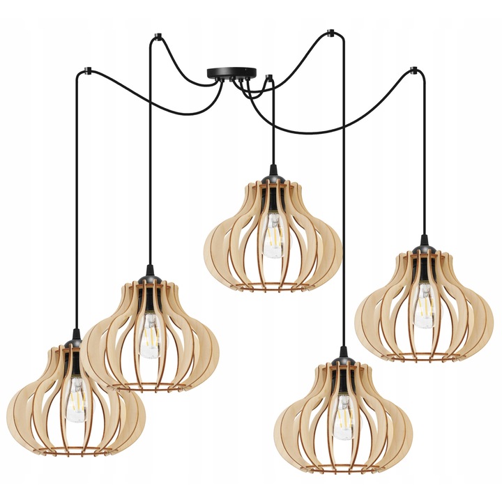 Lustra, Light Home, Lemn, E27, 200 cm, Negru/Bej