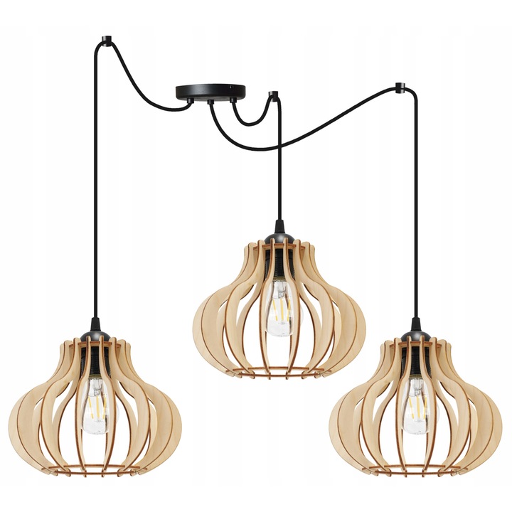 Csillár, Világos Otthon, Fa, E27, 200 cm, Fekete/Bézs