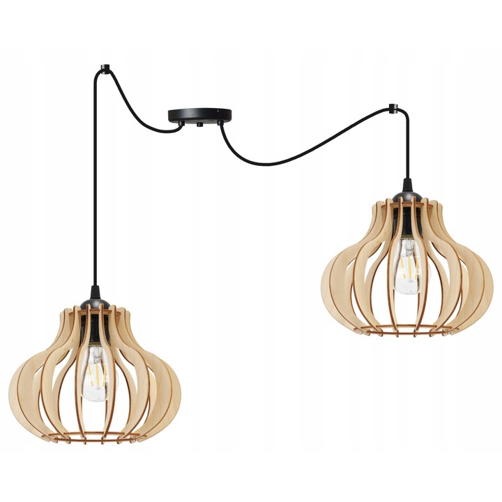 Világos Otthon Csillár, Fa, E27, 200 cm, Fekete/Bézs