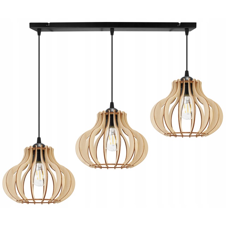 Lustra, Light Home, Metal/Lemn, 95 cm, E27, Negru/Bej