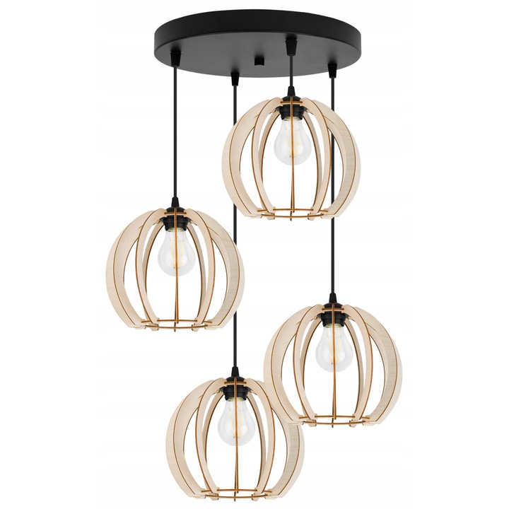 Pendul cu led din lemn si metal, Light Home, 95.5 cm, Negru/Maro, E27