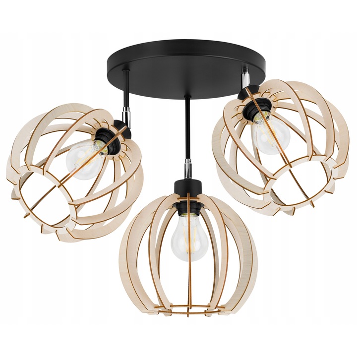 Lustra, Light Home, Metal/Lemn, 40.5cm, E27, Negru/Bej