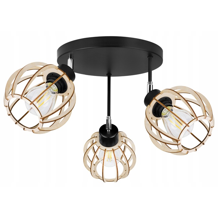 Lustra, Light Home, Metal/Lemn, 36 cm, E27, Negru/Bej