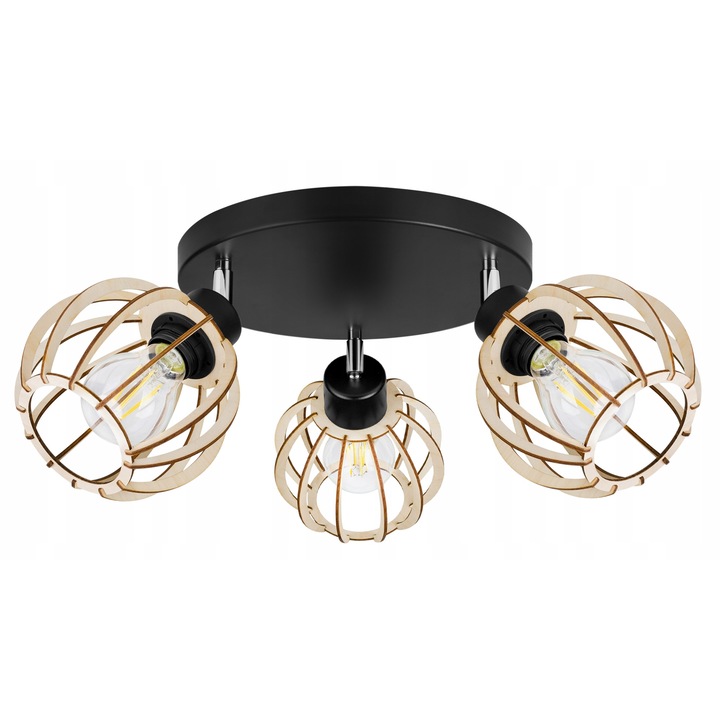 Полилей, Light Home, Метал/Дърво, 26 см, E27, Черен/Бежов