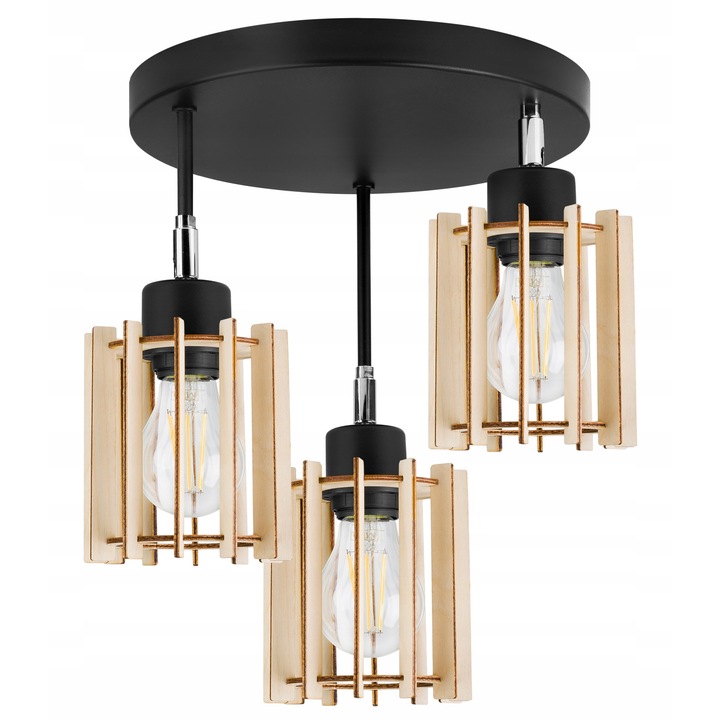 Полилей, Light Home, Метал/Дърво, 37 см, E27, Черен/Бежов