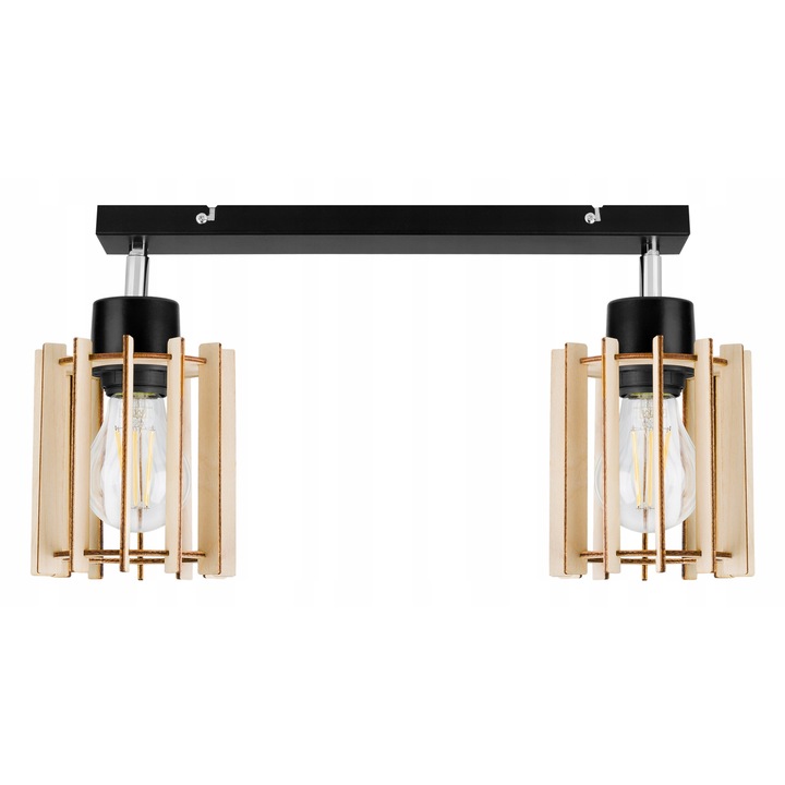 Plafoniera moderna, Light home, 2xE27, Lemn, Negru/Bej