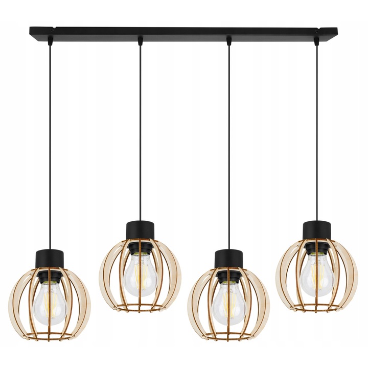 Lustra, Light Home, Metal/Lemn, 88 cm, E27, Negru/Bej