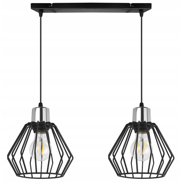Plafoniera suspendata, LightHome, Nuvola, Retea de alimentare, 60 W, 2 puncte luminoase, 18 cm, 89 cm, E27, metal, Crom/Negru