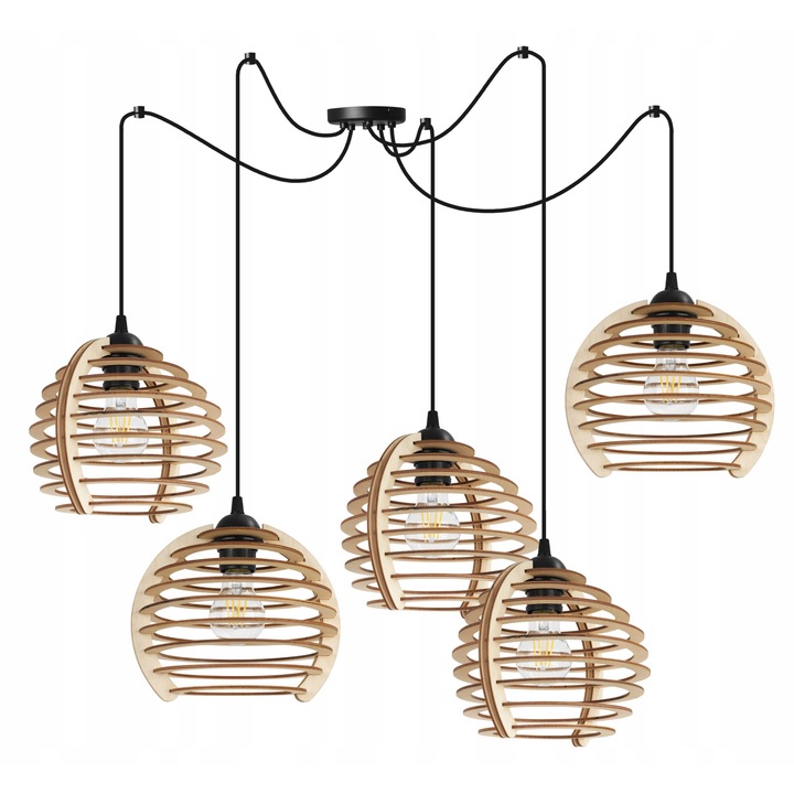 Lustra, Light Home, Lemn, E27, 200 cm, Negru/Bej