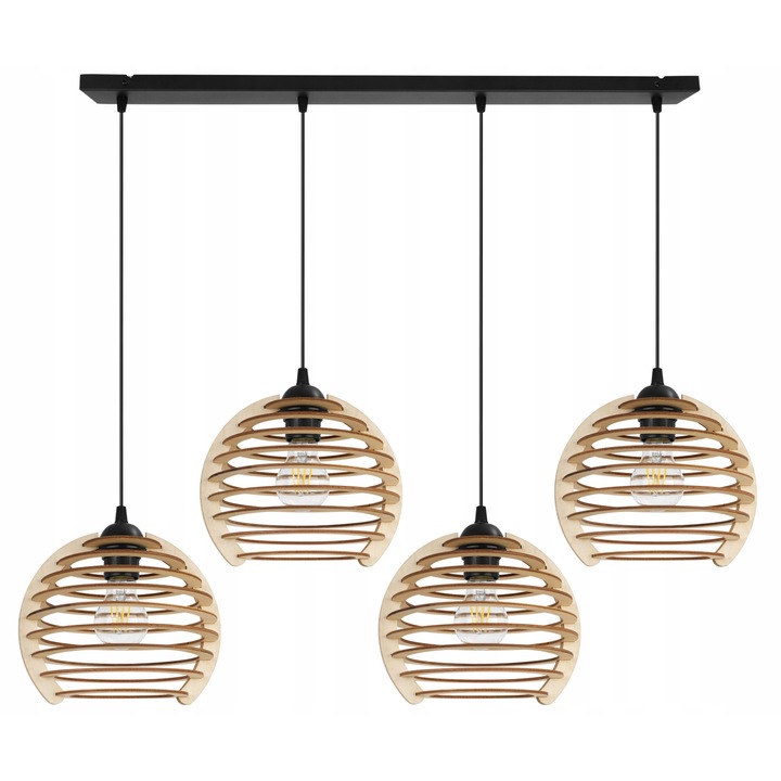 Lustra, Light Home, Metal/Lemn, 96 cm, E27, Negru/Bej