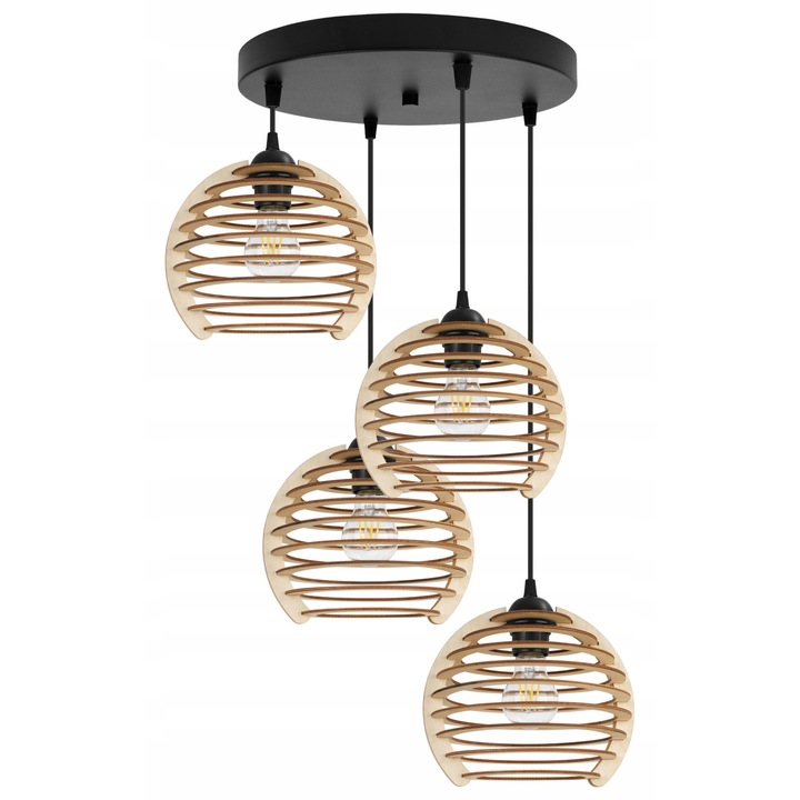 Lustra, Light Home, Metal/Lemn, 95 cm, E27, Negru/Bej