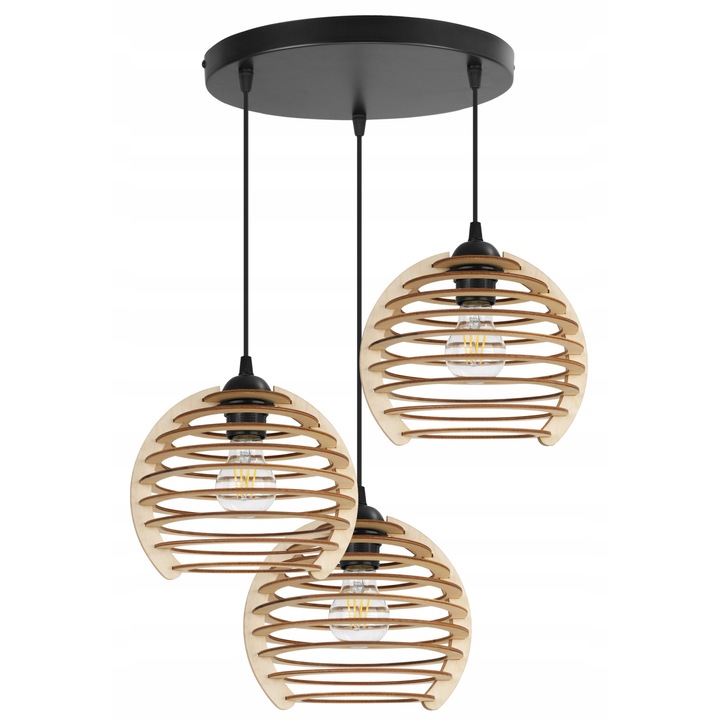 Lustra, Light Home, Metal/Lemn, 96 cm, E27, Negru/Bej