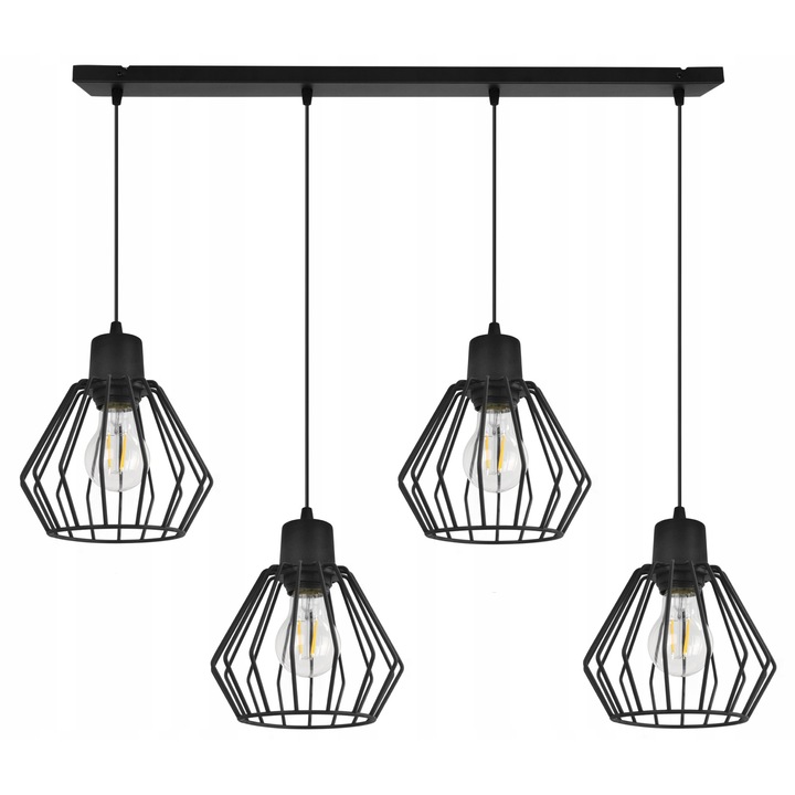 Plafoniera suspendata, LightHome, Nuvola, Retea de alimentare, 60 W, 4 puncte luminoase, 18 cm, 89 cm, E27, metal, Negru