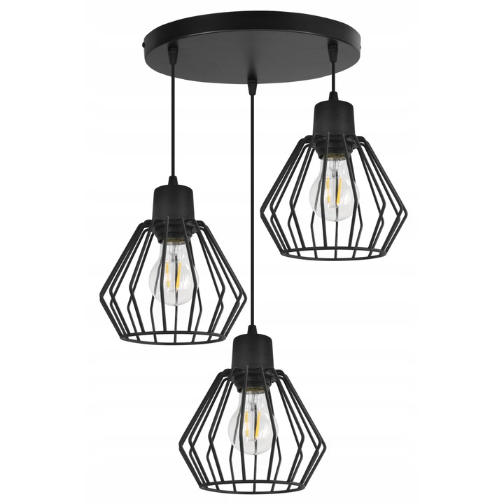 Plafoniera suspendata, LightHome, Nuvola, Retea de alimentare, 60 W, 3 puncte luminoase, 18 cm, 89x46 cm, E27, metal, Negru