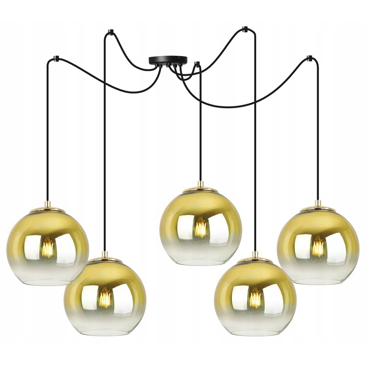 Csillár, Világos Otthon, Fém/Üveg, 200 cm, Fekete/Átlátszó/Arany