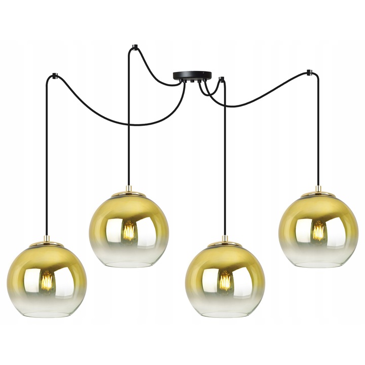 Csillár, Világos Otthon, Fém/Üveg, 200 cm, Fekete/Átlátszó/Arany