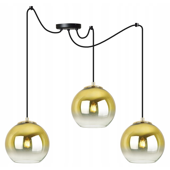 Light Home Csillár, Fém/Üveg, 200 cm, Fekete/Átlátszó/Arany