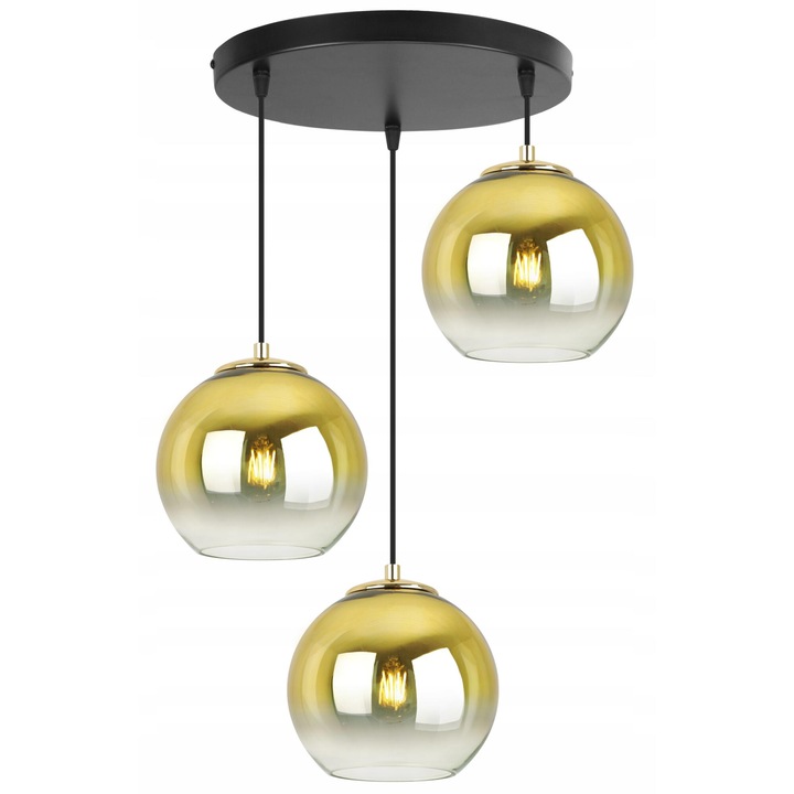 Plafoniera suspendata, Light Home, Bergen OW, reglabile, Lungime 87 cm, Abajur 15 cm, E27, 3 punct de lumina, sticla, Auriu