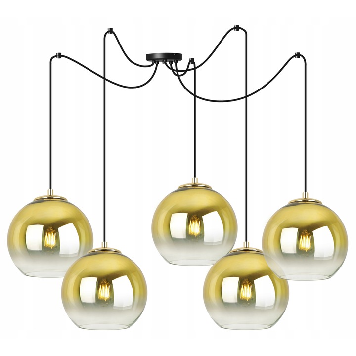 Csillár, Light Home, Fém/Üveg, 200 cm, Fekete/Átlátszó/Arany