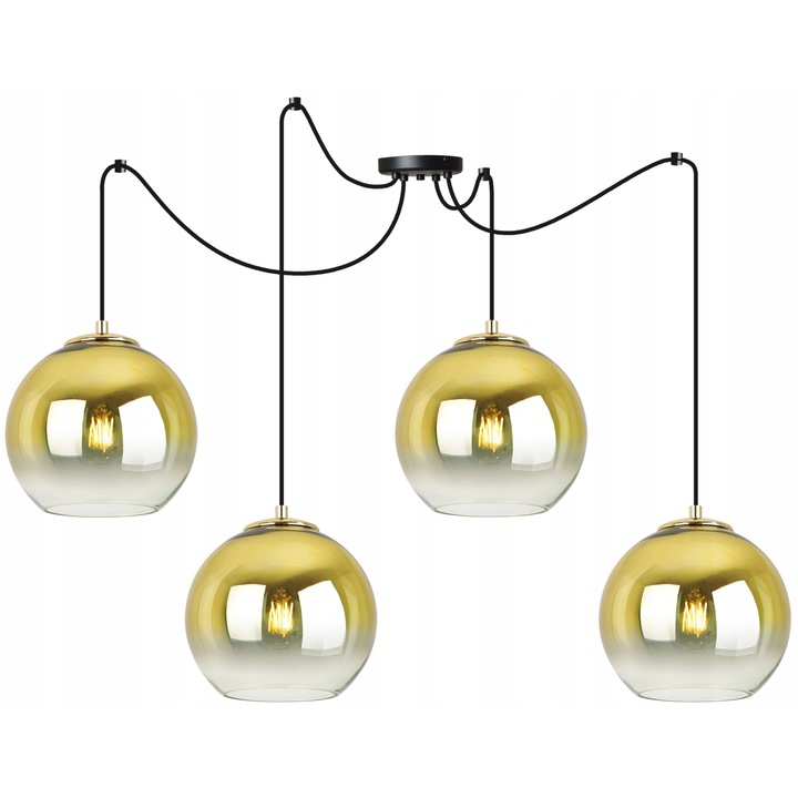 Csillár, Világos Otthon, Fém/Üveg, 200 cm, Fekete/Átlátszó/Arany