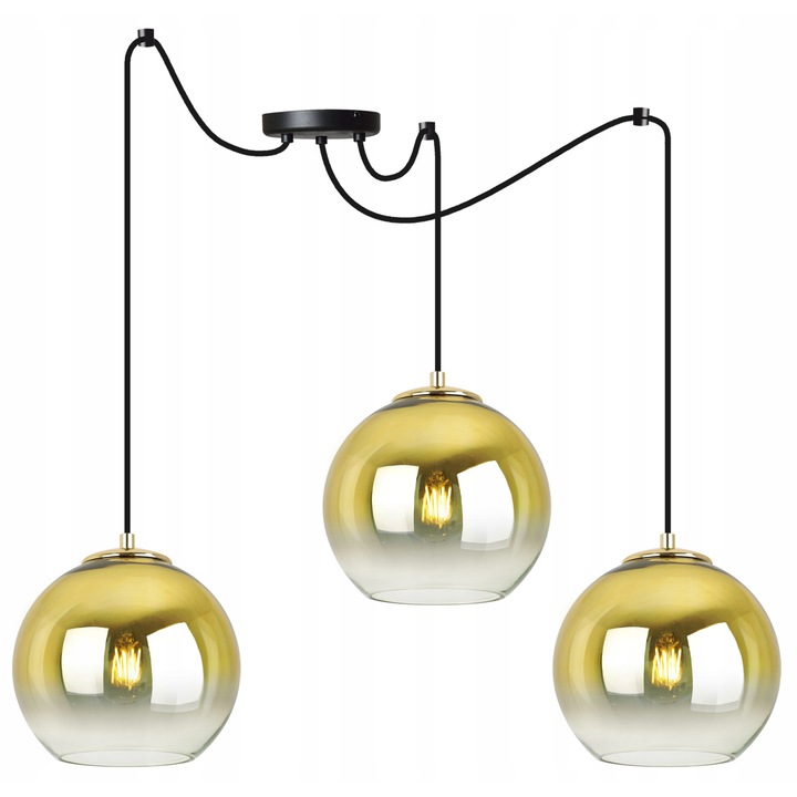 Csillár, Light Home, Fém/Üveg, 200 cm, Fekete/Átlátszó/Arany