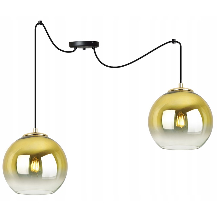 Csillár, Light Home, Fém/Üveg, 200 cm, Fekete/Átlátszó/Arany