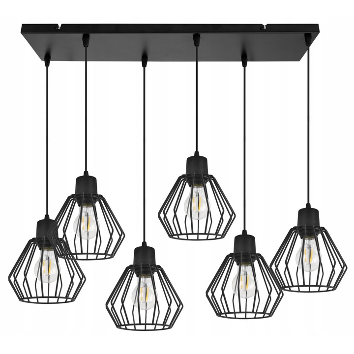 Plafoniera suspendata, LightHome, Nuvola, Retea de alimentare, 60 W, 6 puncte luminoase, 18 cm, 89 cm, E27, metal, Negru