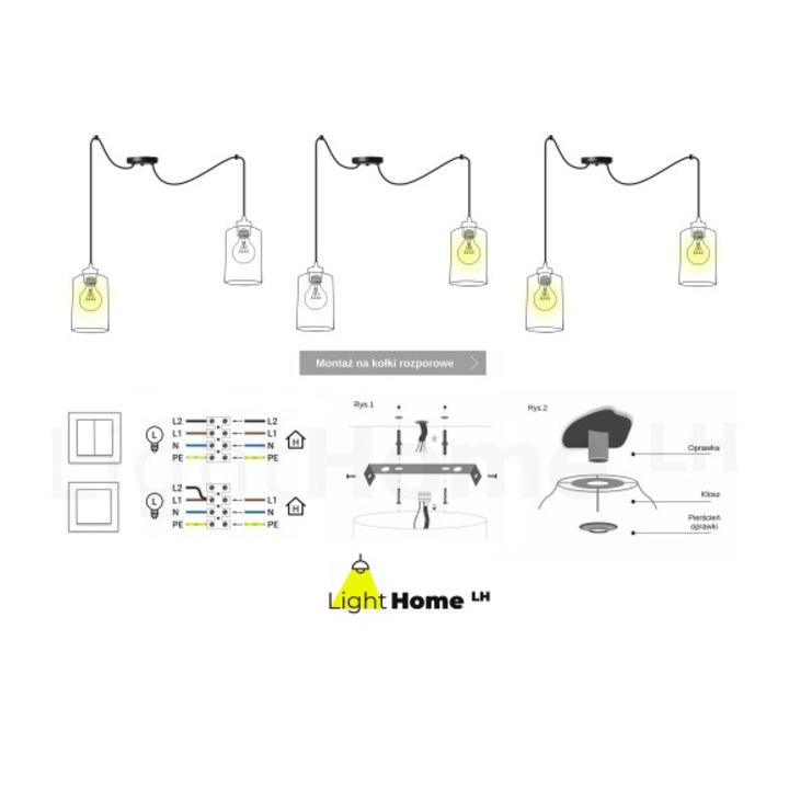Csillár, Light Home, Fém, 200 cm, E27, Fekete