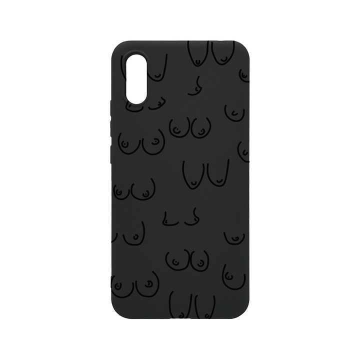 Силиконов калъф BestCase за Xiaomi Redmi 9A / Redmi 9AT, Boobs Pattern, 0.8MM Slim, Camera Protection, Black Silicon Series, B 1060