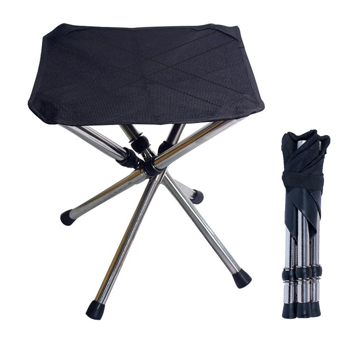 Сгъваем стол за къмпинг, Неръждаема стомана/найлон, 32x7 см, Черен