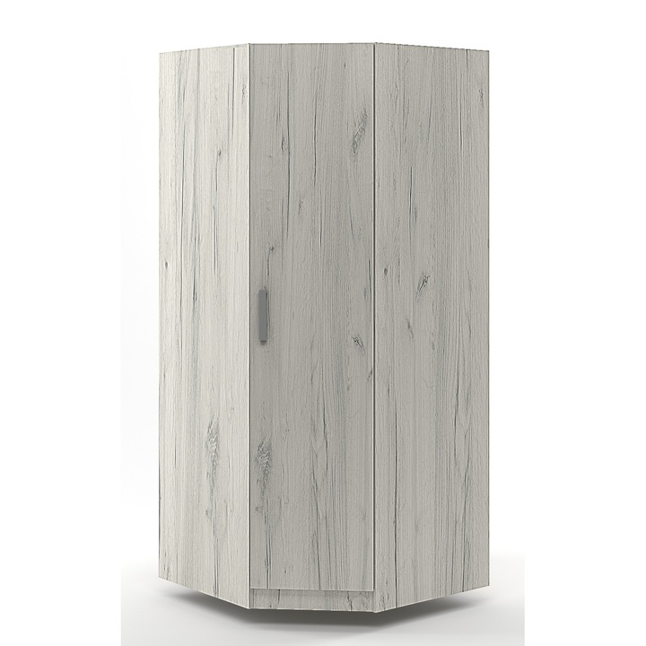 Dulap colt Asaro Top, dimensiuni 40x80-80x180 cm, 4 rafturi , bara umerase, culoare stejar alb