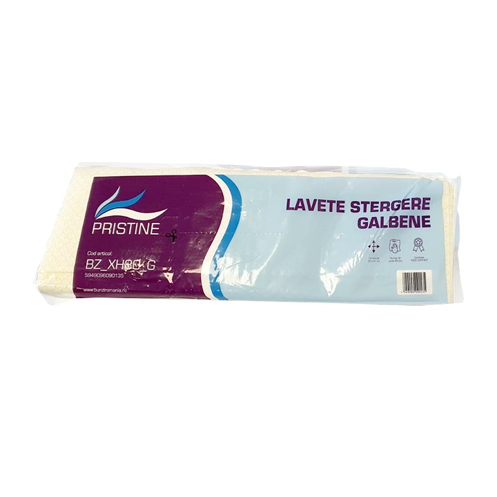 Set 25 lavete stergere Pristine, embosate, 33x41 cm, culoare galben