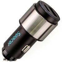 Alimentator auto Spacer QC si PD 38W total max Quick Charge 18W & Power Delivery 20W 38W total max 1 x USB si 1 x USB Type-C LED ambiental pentru bricheta auto, Negru